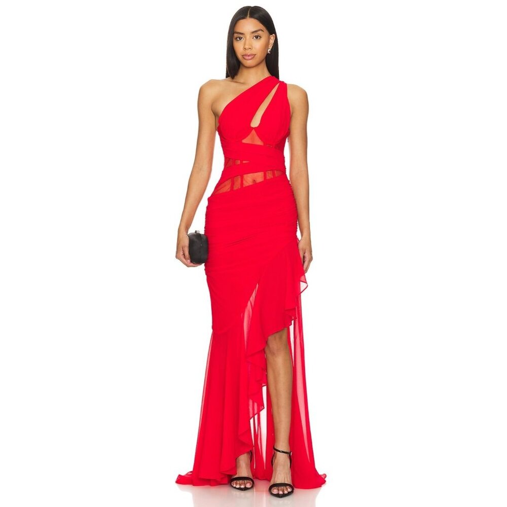 NBD Christian Gown in Red Medium New Womens Long Maxi one shoulder formal Dress
